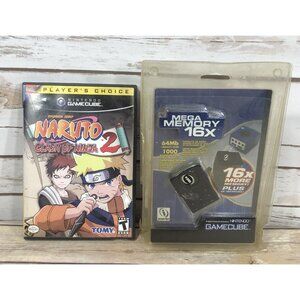 Nintendo GameCube Naruto Clash Of Ninja 2 & Mega Memory Card 16x Bundle Lot
